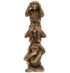  A sleek and beautifully detailed Stacked Monkey Ornament with the popular See, Here and Speak No Evil Poses 
