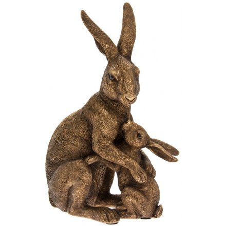 Reflections Bronzed Hare And Baby, 26cm