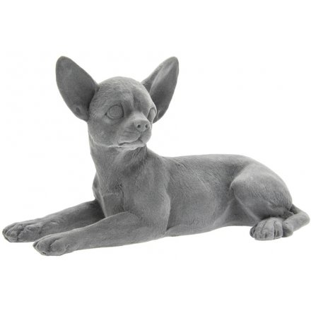 Grey Velvet Laying Chihuahua Ornament, 16cm