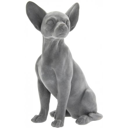 Grey Velvet Sitting Chihuahua Ornament, 25cm