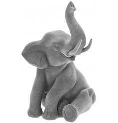  A beautifully simple ornamental Elephant Figure coated in a sleek grey velvet 