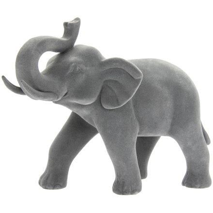 23cm Grey Velvet Elephant Ornament
