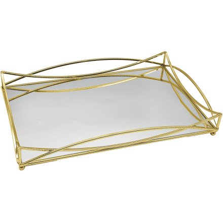 29cm Gold Gatsby Rectangle Mirror Tray