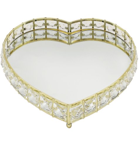 A heart shaped mirror tray with crystal detail. Perfect for a table centre piece or candle arrangement.