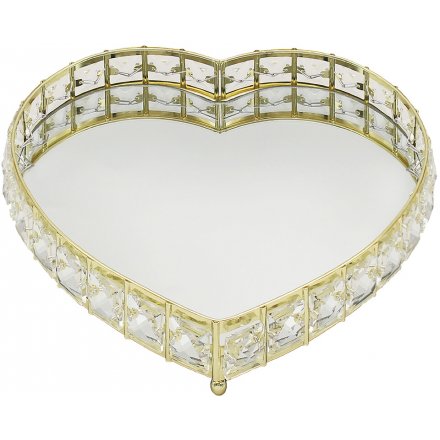 Gold Crystal Heart Tray, 26cm 