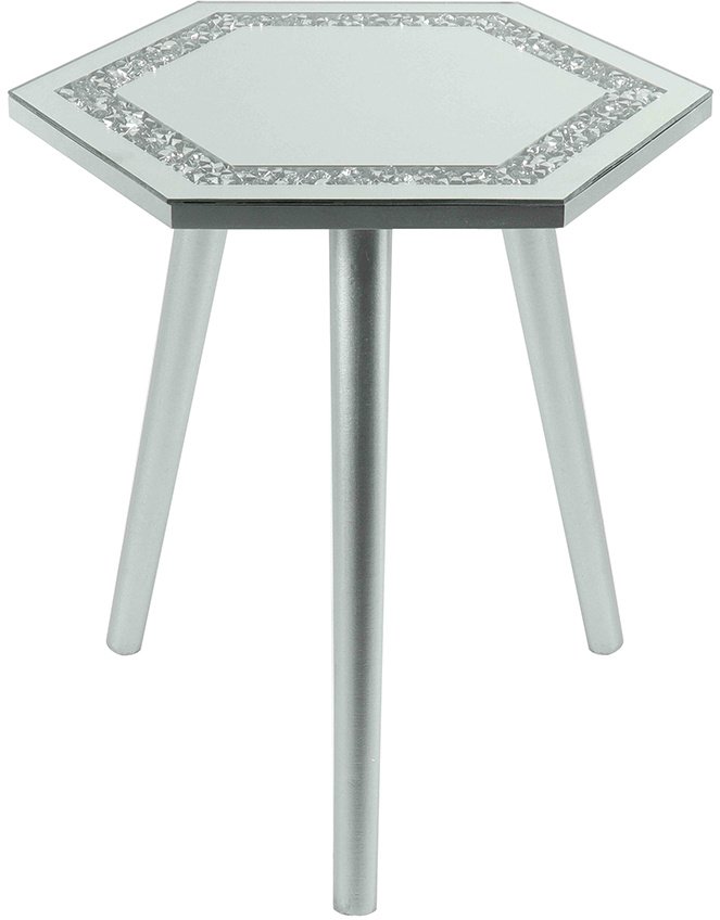 LP46646 / Hexagonal Mirrored Crystal Side Table, 38cm 54290