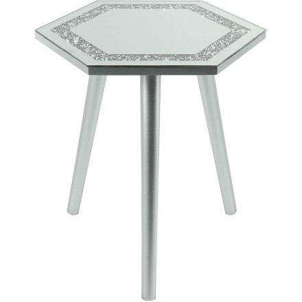 Mirrored Crystal Hexagonal Side Table, 38cm