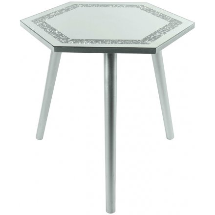 Mirrored Crystal Hexagonal Side Table, 48cm 