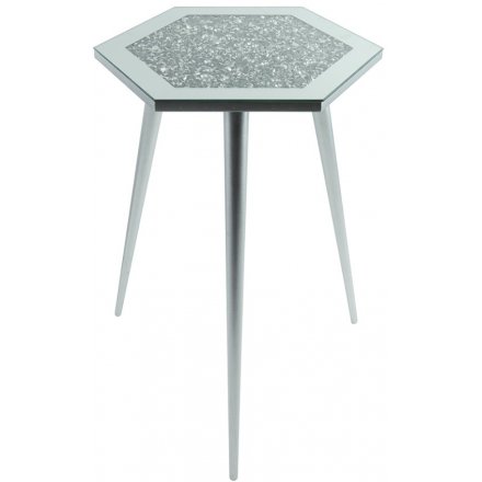 Mirrored Crystal Hexagon Side Table, 38cm 