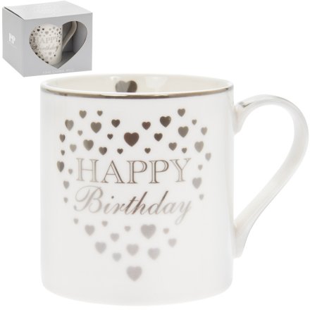 Silver Hearts Mug - Happy Birthday 