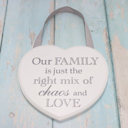 Our Family White Heart Plaque, 18cm