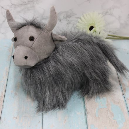 Highland Cow Grey Faux Leather Doorstop 