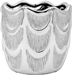 A large decorative planter featuring a striking angel wing inspired pattern and glittery silver touches to finish 