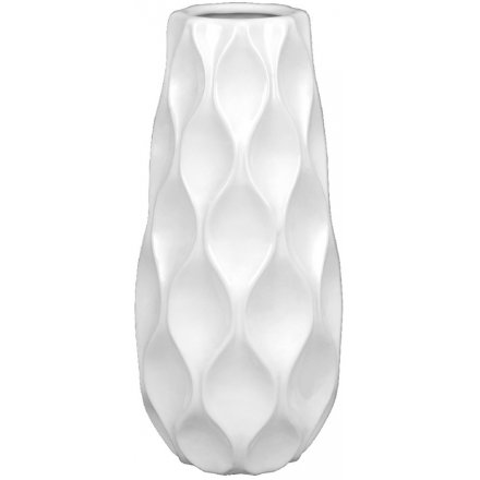 30cm Wave Embossed Vase, White 
