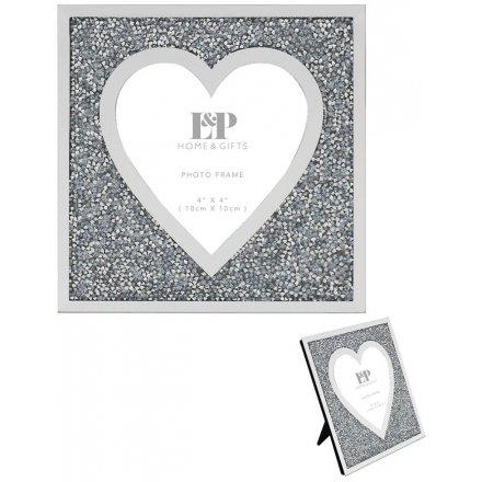Mirrored Bling Heart Picture Frame, 4x4