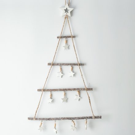 Hanging White Branch Tree With Stars 40cm