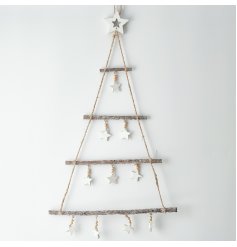  A basic 4 tiered hanging wall tree made from natural birch twigs and jute string for hanging