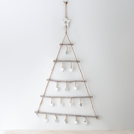 Hanging White Branch Tree With Stars 50cm