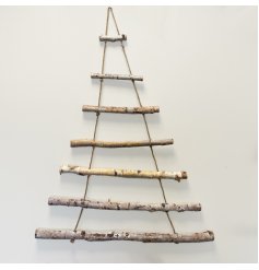  A basic 8 tiered hanging wall tree made from natural birch twigs and jute string for hanging