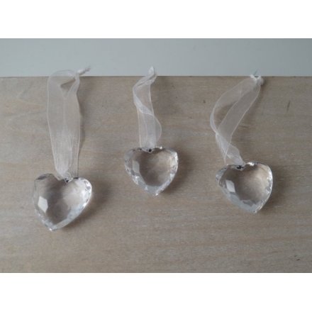 Organza Hung Crystal Heart, 4cm 