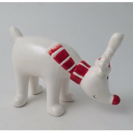Ceramic Reindeer In Scarf, 13.5cm
