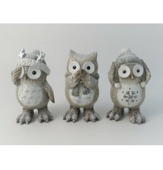  Charming decorations to bring to any home space wanting a festive feel, a mix of posed woodland owls with glittery fini