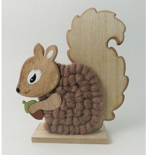 A charming little wooden squirrel decoration complete with soft woollen decals to its tail 