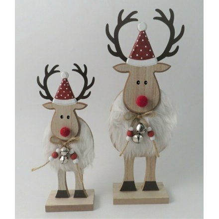 Nordic Wood Reindeer With Fur 25cm 