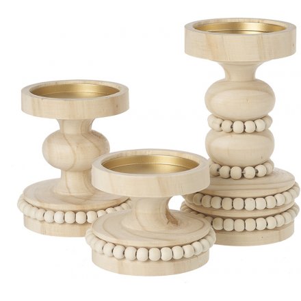 Set of 3 Wooden Candle Stands