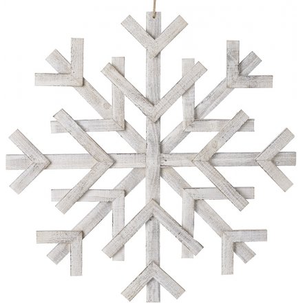 White Wooden Snowflakes, White Snowflake Wood, Wooden Decorations