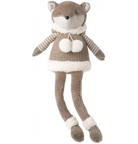 A long dangly legged shelf sitting fox in a soft brown tone with added cuddly features! 