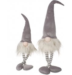 A set of 2 grey toned plush sitting gonks, both complete with long dangly legs and soft fuzzy beards