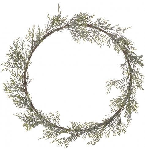 An chic and simple round wreath with fir leaves entwined around it 