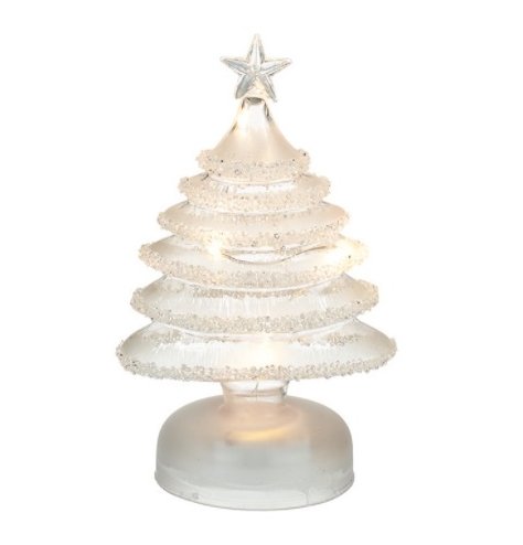 A glass tree ornament with a warm glowing LED centre and glass beading to finish the look 