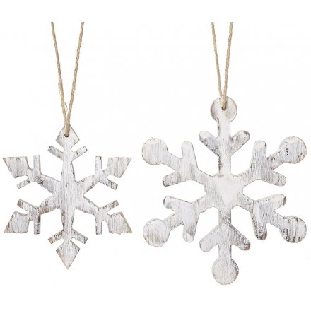 Set of Whitewashed Snowflake Hangers, 17cm 