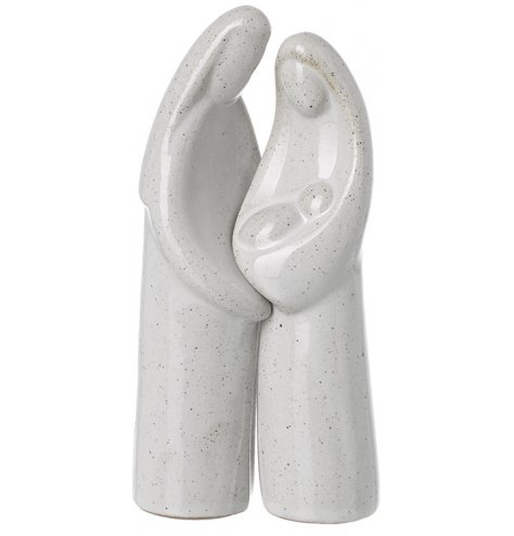 A minimalistic inspired Mary and Joseph Nativity Scene Set with a speckled glaze 