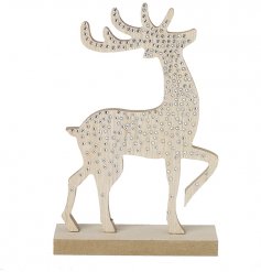 A natural wooden deer with a subtle covering of silver gems. 