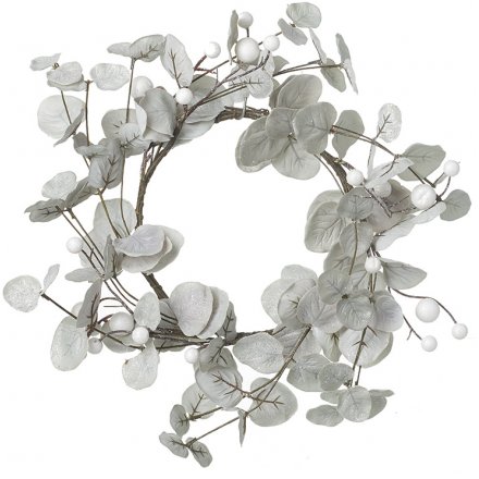 Frosted Grey Wreath With White Berries