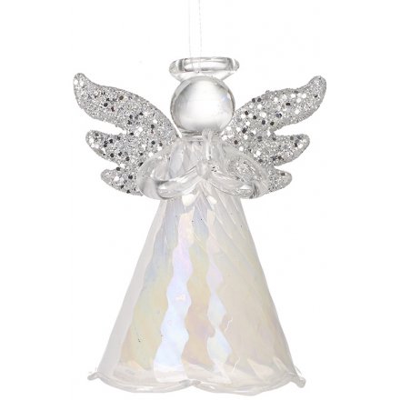 Glitter Winged Glass Angel, 8cm 