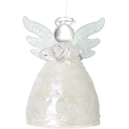 Glass Angel With Glitter Wings, 7.5cm 