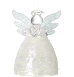 A beautiful and elegant glass angel hanging decoration that is sure to bring a splendid touch to your tree display 