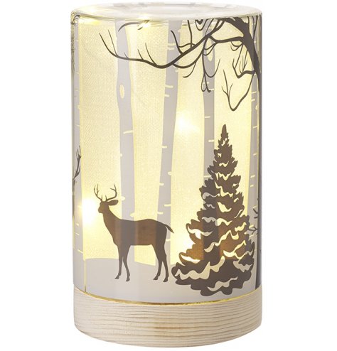 A stunning glass light with a warm glowing LED Centre and beautiful winter woodland scene to complete it 