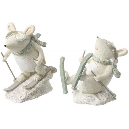 Two Assorted Skiing Mice, 8cm