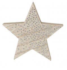 A chic wooden star decoration with cascading silver studs.