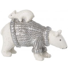 A cute polar bear and cub ornament. A unique and characterful decoration in classic white and silver colours.