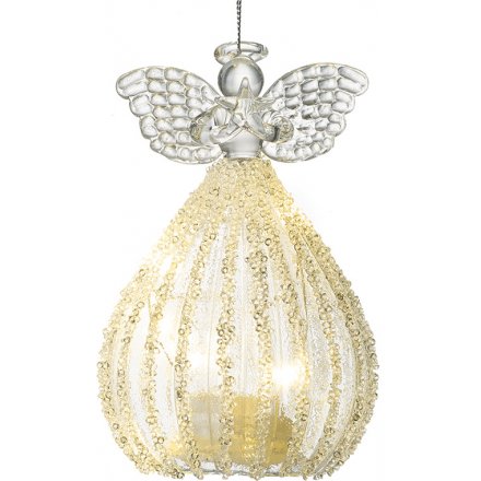 LED Glass Angel In Ball Gown, 13cm