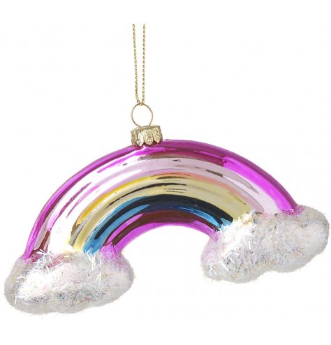  charming rainbow shaped hanging bauble with added clouds and glitter 