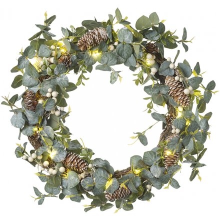 LED and Pinecone Round Wreath, 42cm 