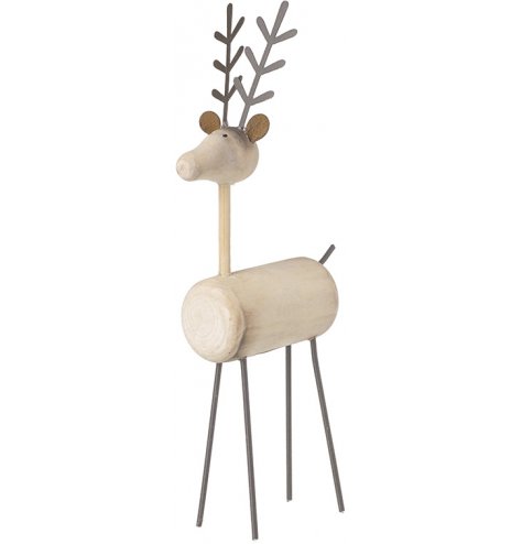 A simplistic inspired standing wooden reindeer complete with minimal features and a natural wood tone to complete the lo