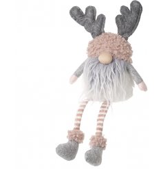 Sure to bring a hint of blush to any home space at Christmas! A shelf sitting plush gonk with antlers and fuzzy trimming